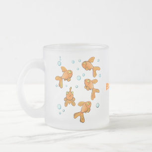Cute orange goldfish cartoon illustration frosted glass coffee mug
