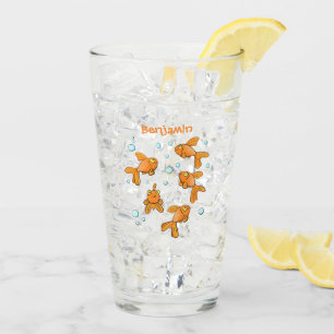Cute orange goldfish cartoon illustration glass