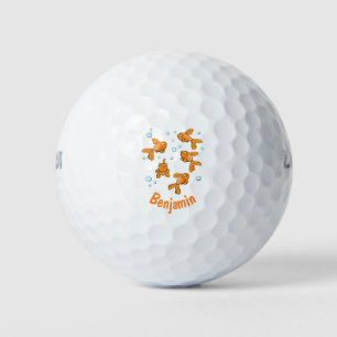 Cute orange goldfish cartoon illustration golf balls