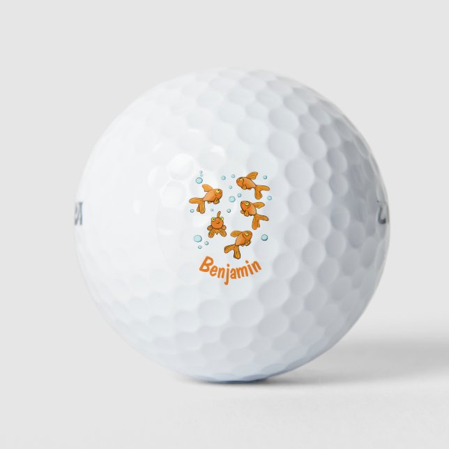 Cute orange goldfish cartoon illustration golf balls (Front)