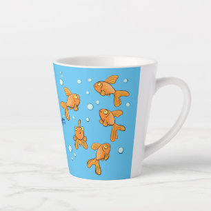 Cute orange goldfish cartoon illustration latte mug