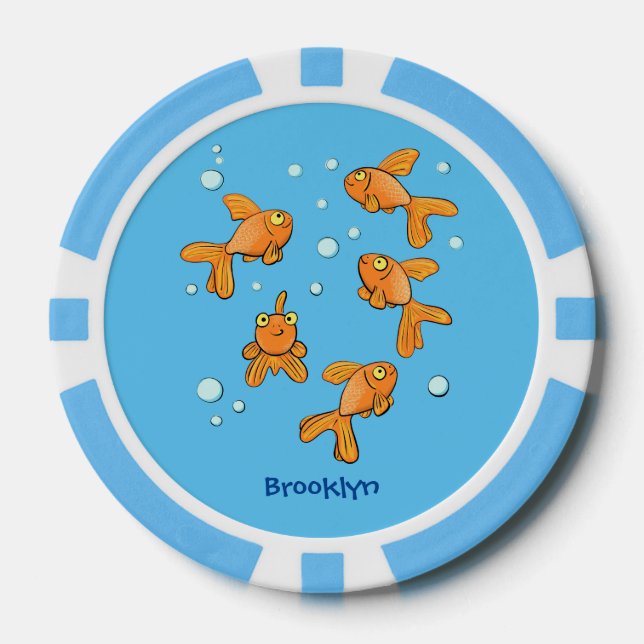 Cute orange goldfish cartoon illustration poker chips (Front)