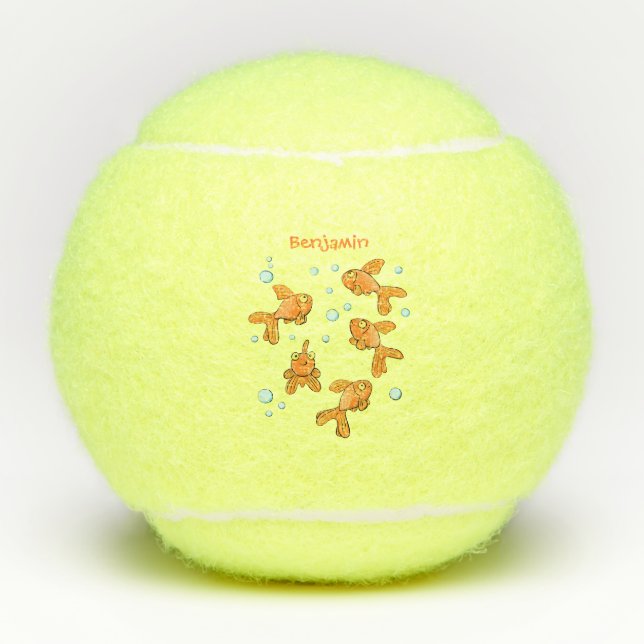 Cute orange goldfish cartoon illustration tennis balls (Front)
