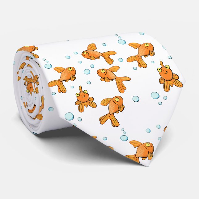 Cute orange goldfish cartoon illustration tie (Rolled)