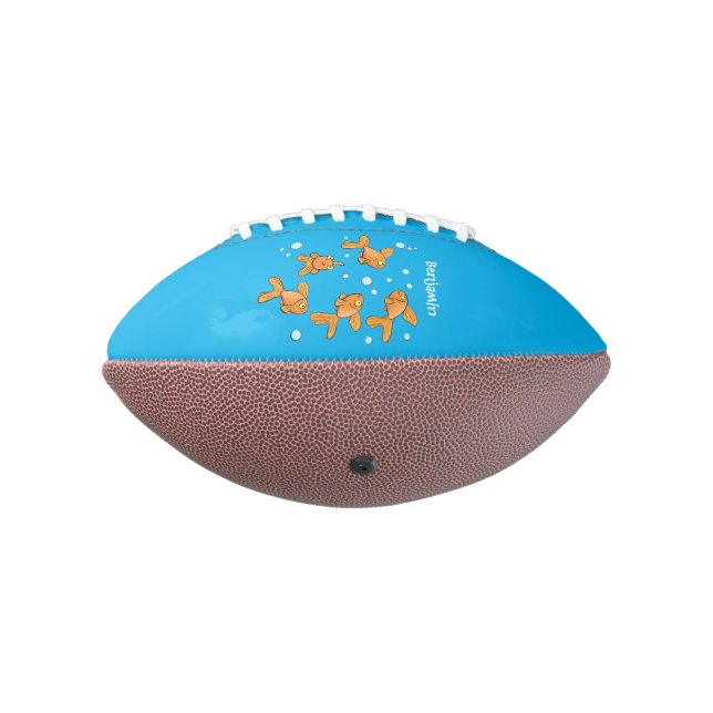 Cute orange goldfish on blue cartoon illustration american football (Rotated 270)