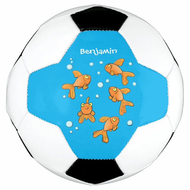 Cute orange goldfish on blue cartoon illustration football (Front)