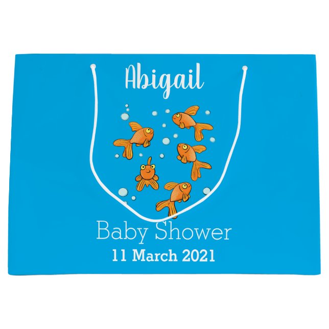 Cute orange goldfish on blue cartoon illustration large gift bag (Front)