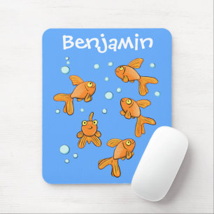 Cute orange goldfish on blue cartoon illustration mouse mat