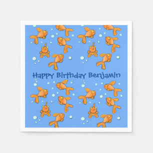 Cute orange goldfish on blue cartoon illustration napkin