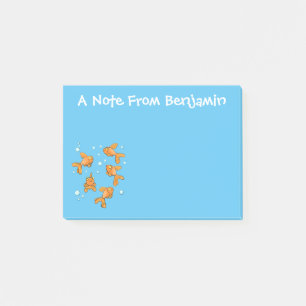 Cute orange goldfish on blue cartoon illustration post-it notes