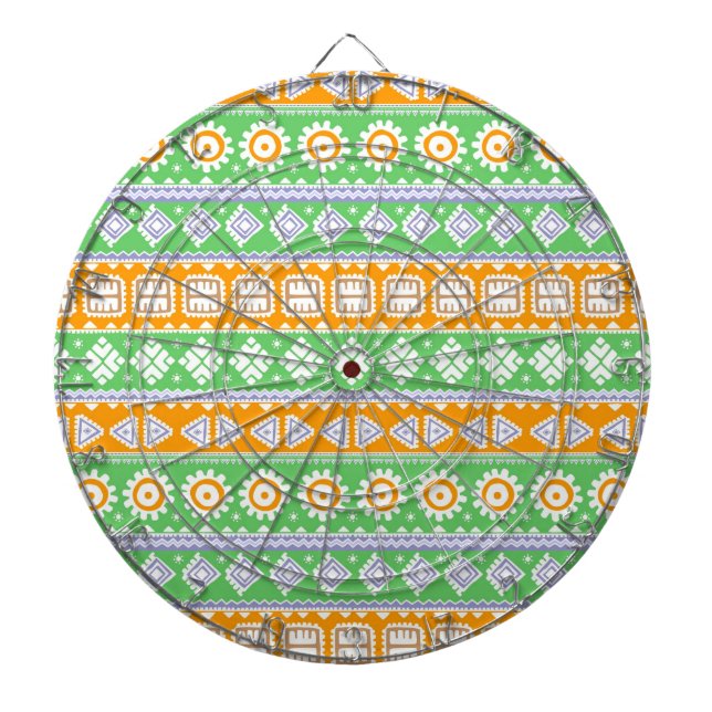 Cute orange green ethnic patterns design dartboard (Front)