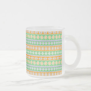 Cute orange green ethnic patterns design frosted glass coffee mug