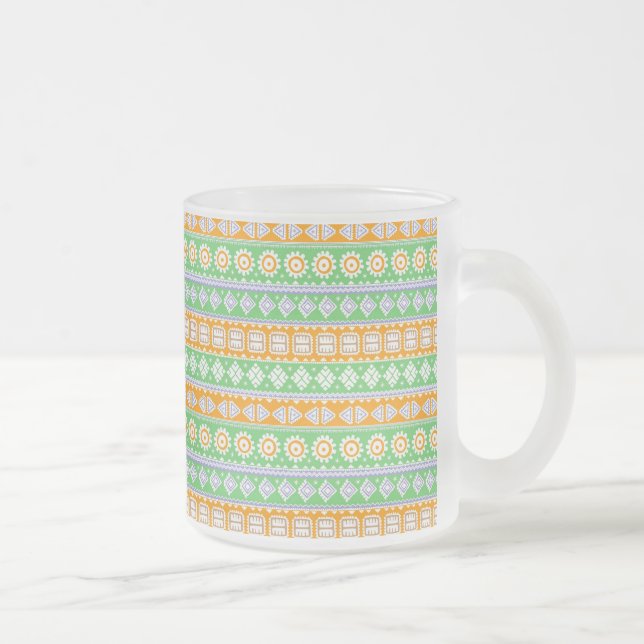 Cute orange green ethnic patterns design frosted glass coffee mug (Right)