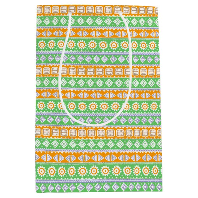 Cute orange green ethnic patterns design medium gift bag (Front)