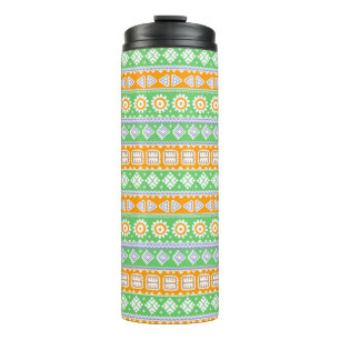 Cute orange green ethnic patterns design thermal tumbler