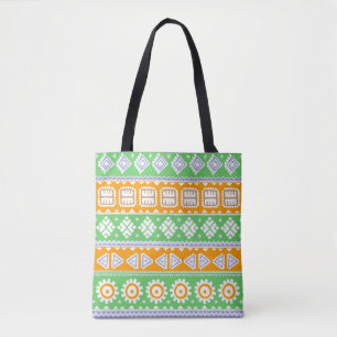 Cute orange green ethnic patterns design tote bag