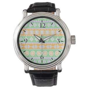 Cute orange green ethnic patterns design watch