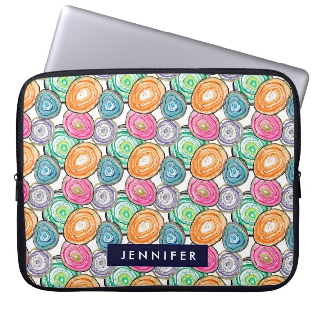 Cute orange green pink geode pattern personalised laptop sleeve (Front)