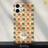 Cute Orange Grey Cat Polka Dots Name Monogram