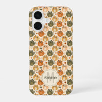 Cute Orange Grey Cat Polka Dots Name Monogram