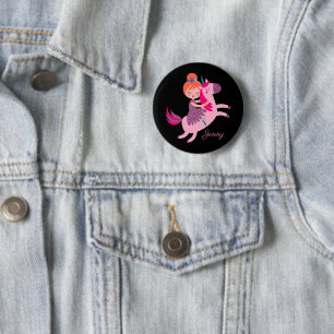 Cute Orange Haired Girl Riding on a Unicorn 6 Cm Round Badge