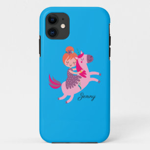 Cute Orange Haired Girl Riding on a Unicorn iPhone 11 Case
