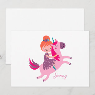 Cute Orange Haired Girl Riding on a Unicorn Holiday Card