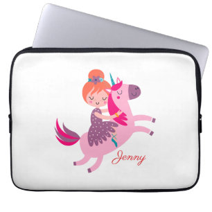 Cute Orange Haired Girl Riding on a Unicorn Laptop Sleeve