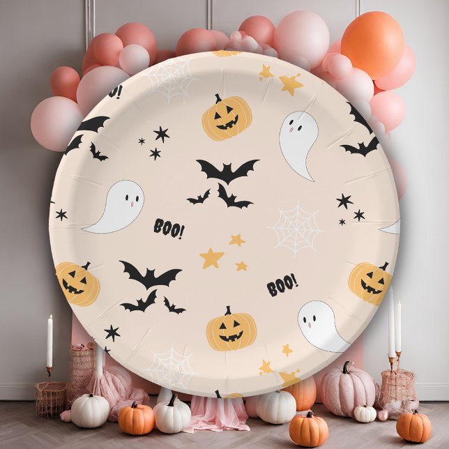 Cute Orange Halloween Boo Paper Plates (Creator Uploaded)