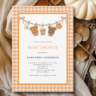 Cute Orange Halloween Clothesline Baby Shower Invitation