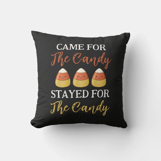 Cute Orange Halloween Kawaii Candy and Funny Quote Cushion (Front)