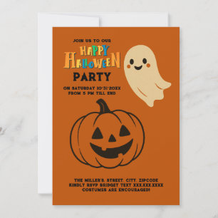 cute orange Halloween kids Ghost & Pumpkin party  Invitation