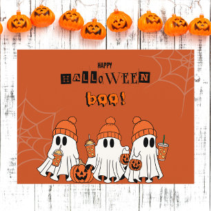 Cute Orange Happy Halloween Boo Ghosts Postcard