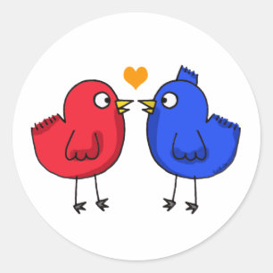 cute orange heart love birds classic round sticker