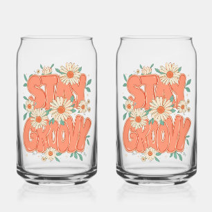 Cute Orange Hippie Typography Can Glass