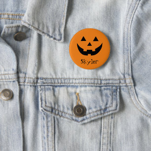 Cute orange Jack o lantern custom name Halloween 6 Cm Round Badge