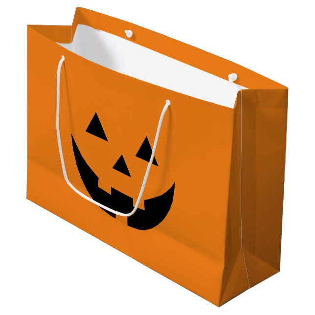 Cute orange Jack o lantern pumpkin face Halloween Large Gift Bag (Front Angled)