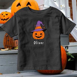 Cute Orange Jack O Lantern Pumpkin Halloween Name Toddler T-Shirt