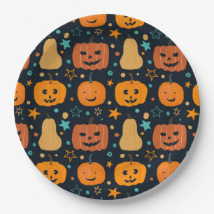 Cute Orange Jack O Lantern Pumpkin Halloween Paper Plate