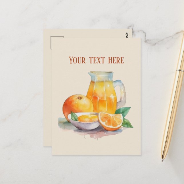 Cute orange juice add text postcard (Front/Back In Situ)