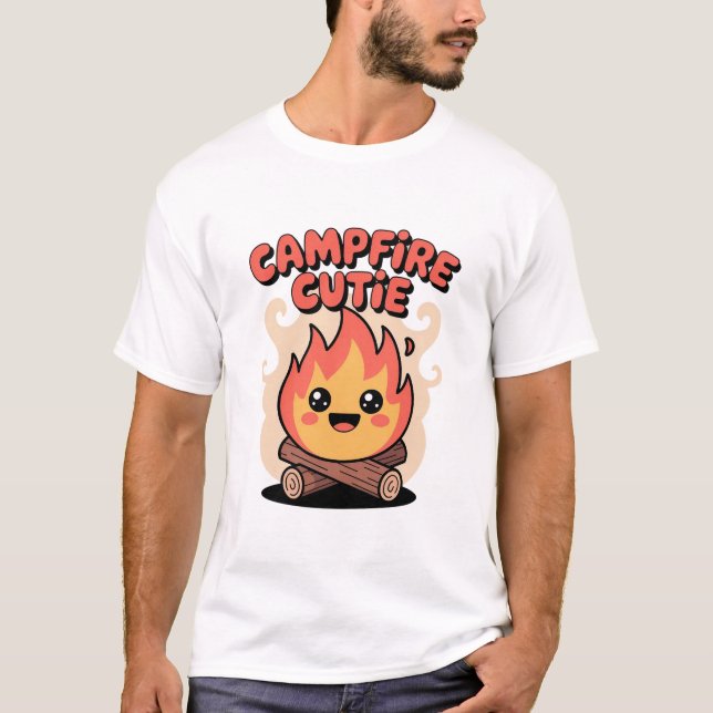 Cute Orange Kawaii Campfire Character T-Shirt (Front)