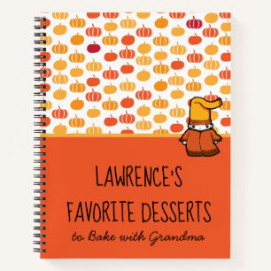Cute Orange Kawaii Pumpkin Pattern Kids Recipe Notebook