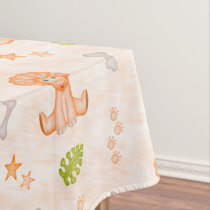 Cute Orange Kids Dinosaur Tablecloth