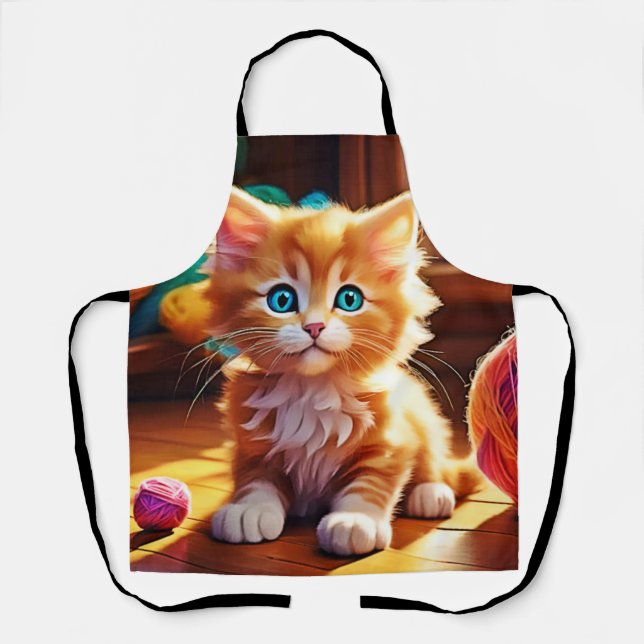 Cute Orange Kitten Art Apron (Front)