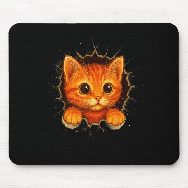 Cute Orange Kitten Cracks Mug Wall Funny Cat Lover Mouse Mat (Front)