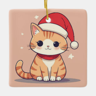 Cute Orange Kitten Sitting For Christmas Holiday Ceramic Ornament