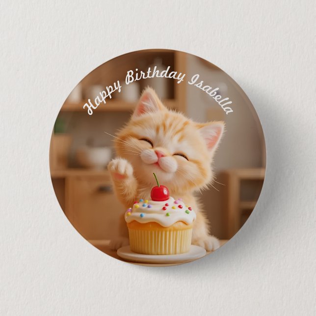 Cute Orange Kitten with a Cupcake 6 Cm Round Badge (Front)