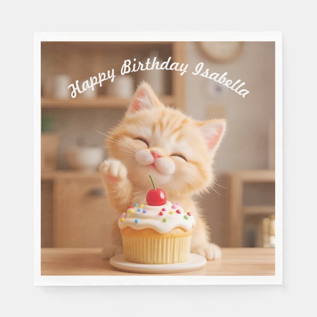 Cute Orange Kitten with a Cupcake Napkin (Front)