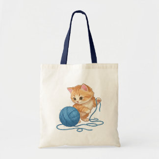 Cute Orange Kitten with Yarn Ball Budget Tote Bag