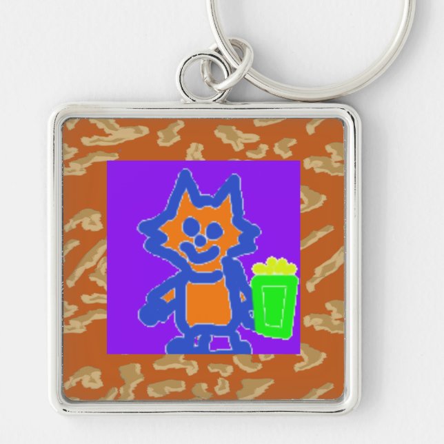 Cute Orange Kitten Yellow Popcorn Keychain (Front)